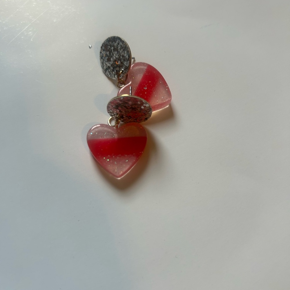 Heart-Shaped Red and Pink Earrings - Picture 4 of 7